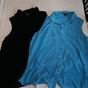 Roaman's Black and Blue Sleeveless Button Down Shirts